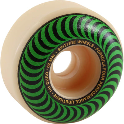 Spitfire Wheels Formula Four Classic Swirl White w/ Green Skateboard Wheels - 52mm 101a (Set of 4) Wheels Spitfire 